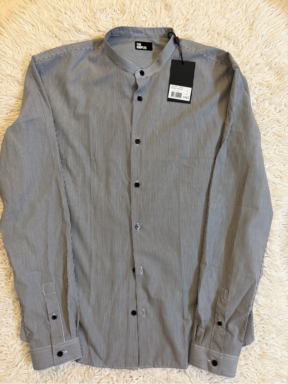 The Kooples Men's Black and white Pinstripe Band-Collar Shirt sz L